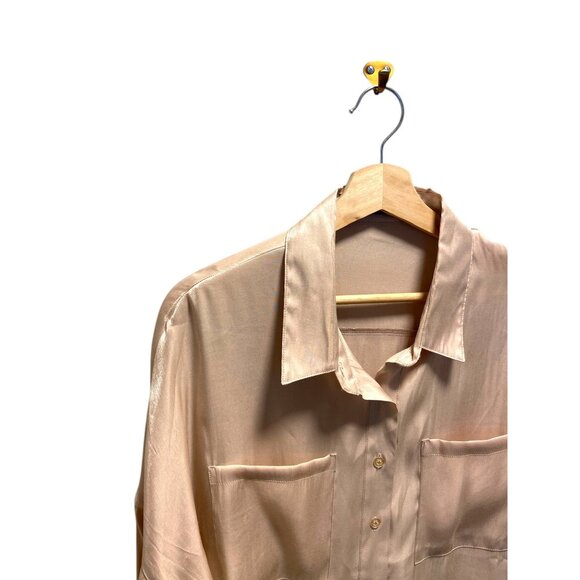 Nasty Gal Shiny Lame Ling Sleeve Button Down Blouse Gold Size 10 Holiday Party - Picture 8 of 15